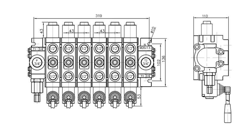 HYDRAULIC VALVE 6xPC70