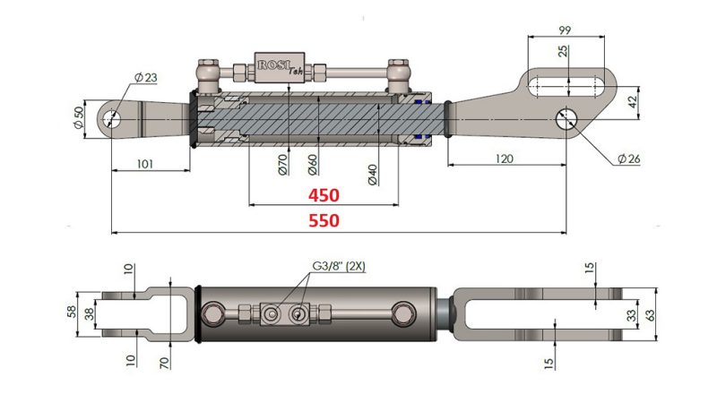 BRACCIO A 3 PUNTI DI SOLLEVAMENTO DA 2 TONNELLATE FORK 60/40-100 (450mm-550mm)
