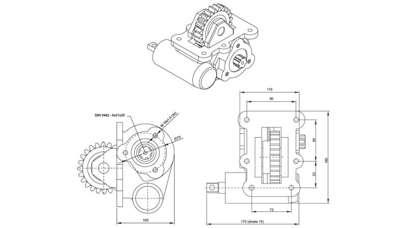 Dimensioner UDGANG TIL HYDRAULISK PUMPE - IVECO 2828 MEKANIK