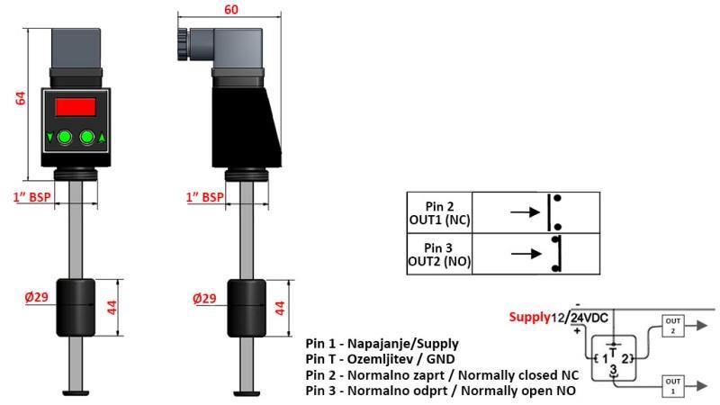 ELEKTROMAGNETSKI MJERAČ NIVOJA l-200mm