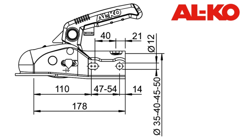 GANCIO DI TRAINO AL-KO AK-161 PER AUTO RIMORCHIO ROTONDA 1.600 kg FI50
