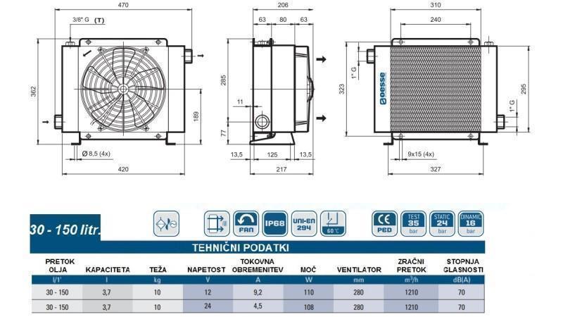 RADIATORE D'OLIO DC 24V HY02404 30-150 LIT