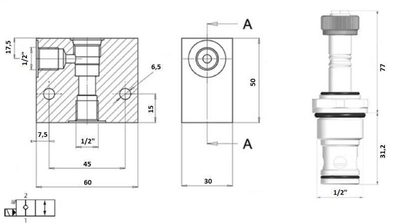 2 wegeventil 1/2 (NC) 12V - 60lit