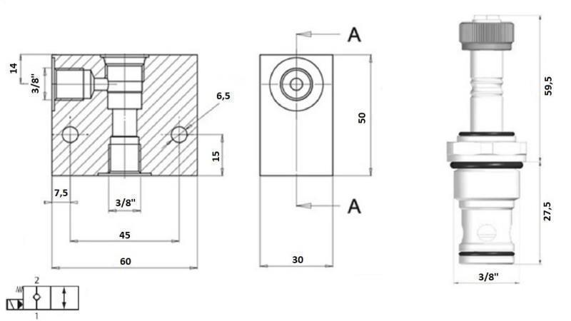 2 valvola di corsa 3/8 (NC) 12V - 40lit