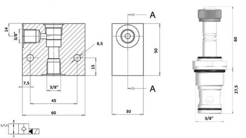 VALVOLA A 2 VIE 3/8 (NO) 12V - 40lit - diagramma