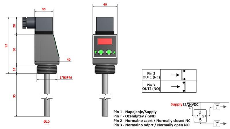 THERMOSTAT WITH DISPLAY XT51V 0-100°C l-50mm