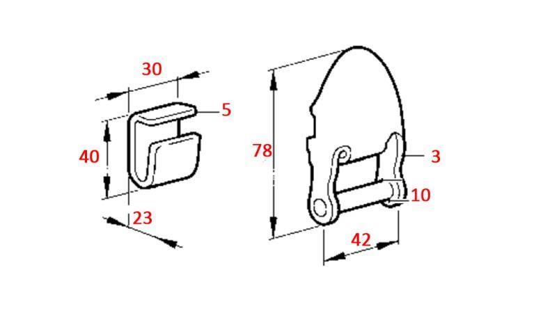 TRAILER HINGE REMOVABLE C-SHAPE 42mm