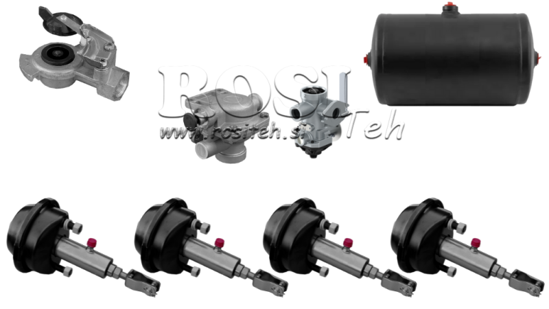 SET OF AIR HYDRAULIC BRAKES FOR TRAILER COMPLETE SINGLE CIRCUIT SYSTEM 4 CYLINDERS