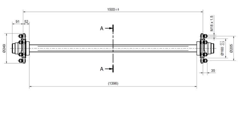 AXLE FOR TRAILER 4800 kg WITHOUT BRAKES (1500 mm)