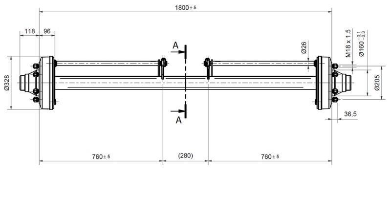 AXLE FOR TRAILER 7200 kg WITH BRAKES (1800 mm)