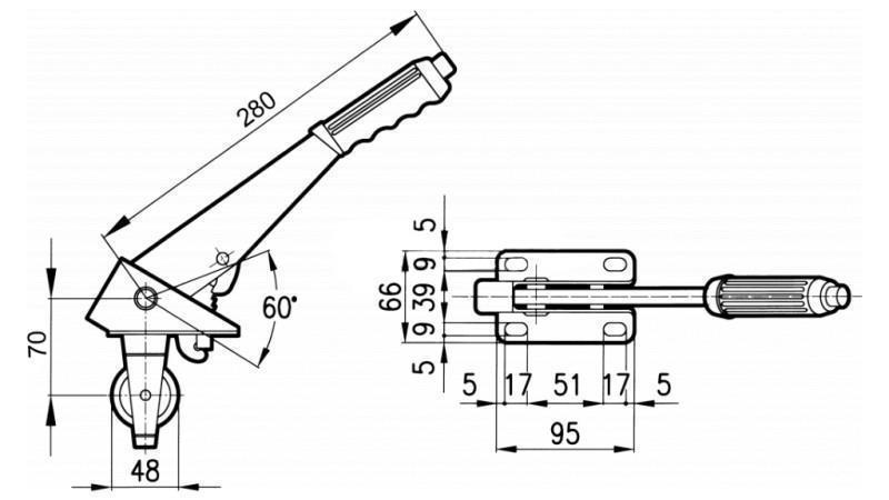 PULL HANDLE L280 WITH PULLEY FI48mm