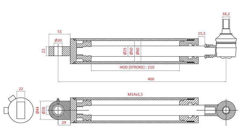 HYDRAULIC STEERING CYLINDER FIAT-NEW HOLLAND OEM-5113093, 5113130, 5113131, 5123968, 5125260, 5140