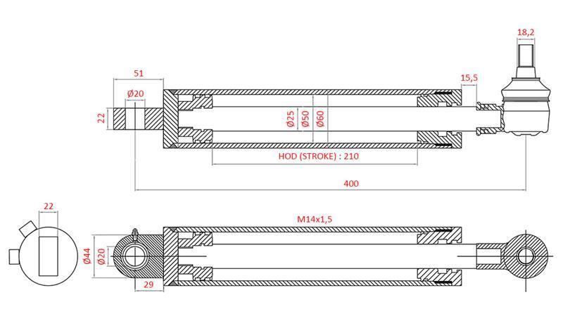 HYDRAULIC POWER STEERING CYLINDER FIAT-NEW HOLLAND OEM-5113093, 5113130, 5113131, 5123968, 5125260, 5140