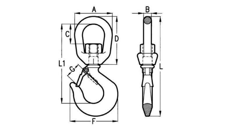 REVOLVING HOOK WITH SAFETY EYE 750 kg