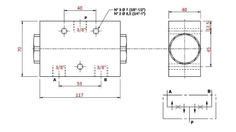 VALVOLA DI DISTRIBUZIONE IDRAULICA FLUSSO V1022 DFL 6-10 lit - 3/8 - 250 bar (max.300 bar) METALLO