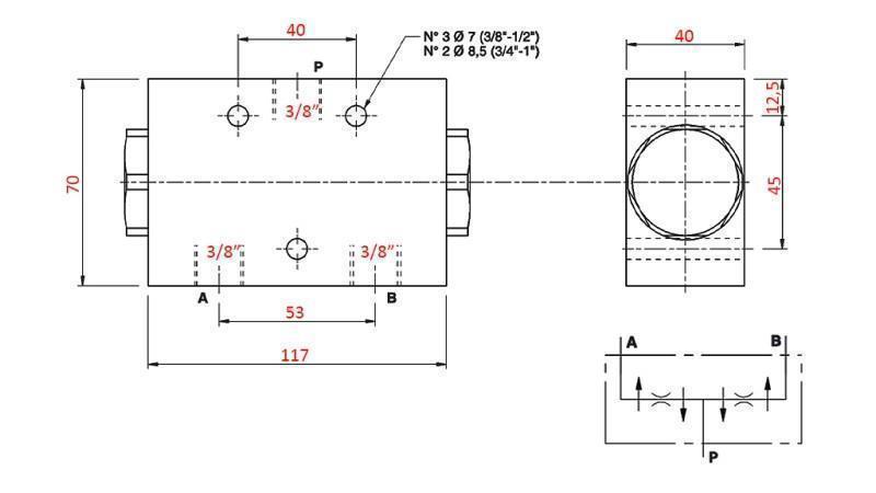 HYDRAULIC FLOW DISTRIBUTION VALVE V1023 DFL 10-20 lit - 3/8 - 250 bar (max.300 bar) METAL