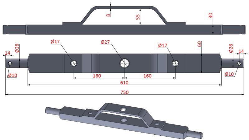 TRACTOR HYDRAULIC CROSSBAR CATEGORY 2 WITH MOUNTING BRACKET (L-750mm)