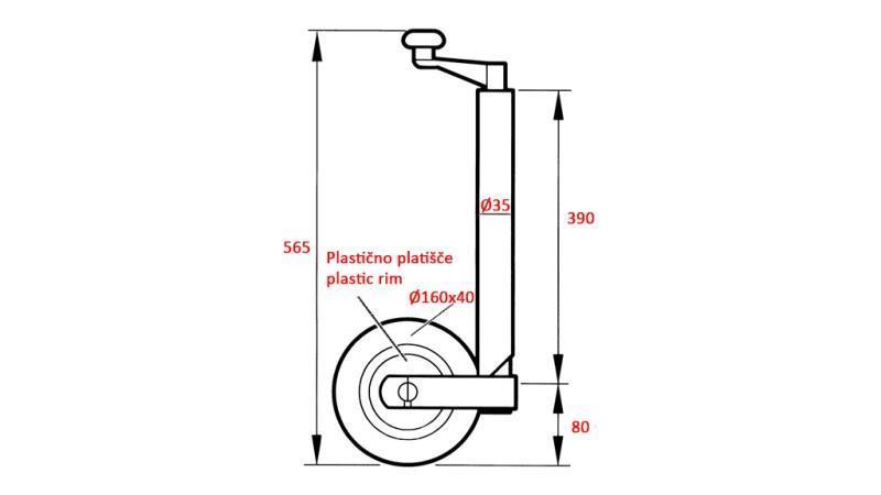 POTPORNA NOGA AUTO PRIKOLICE 190mm 75kg