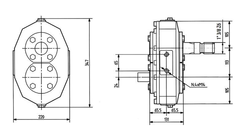 REDUCTOR ROTATION INVERSION MR-90 1:1 (85HP-62,6kW)