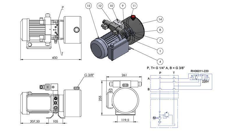 ΜΙΝΙ ΥΔΡΑΥΛΙΚΟ ΣΥΝΟΛΟ 230V AC (0.75 kW) - 3.7 cc - 5.2 lit/min - δεξαμενή 4 lit