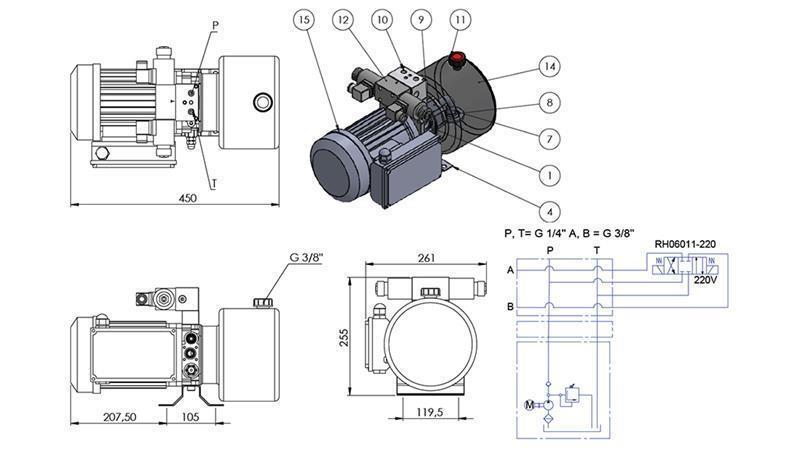 MINI HYDRAULIC POWER-PACK 230V AC (0,75 kW) - 3,7 cc - 5,2 lit/min - tank 4 lit