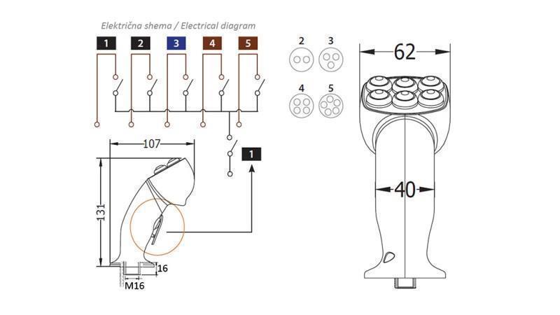MANIGLIA DI CONTROLLO REMOTO ROSI JOYSTICK - 3 PULSANTI
