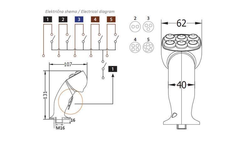 REMOTE LEVER ROSI JOYSTICK - 5 BUTTONS + BUTTON