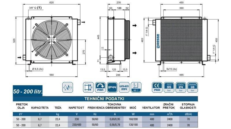 OIL HEAT EXCHANGER AC 230V HY05701 50-200 LIT