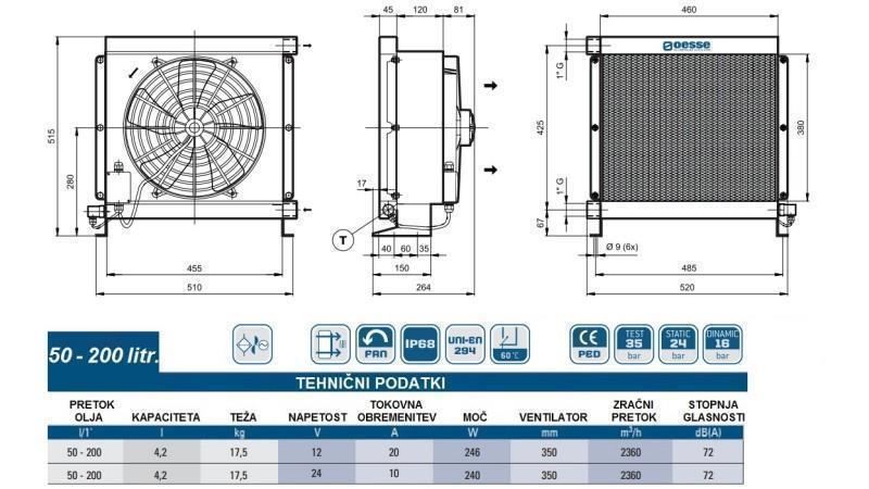 OIL HEAT EXCHANGER DC 12V HY05702 50-200 LIT