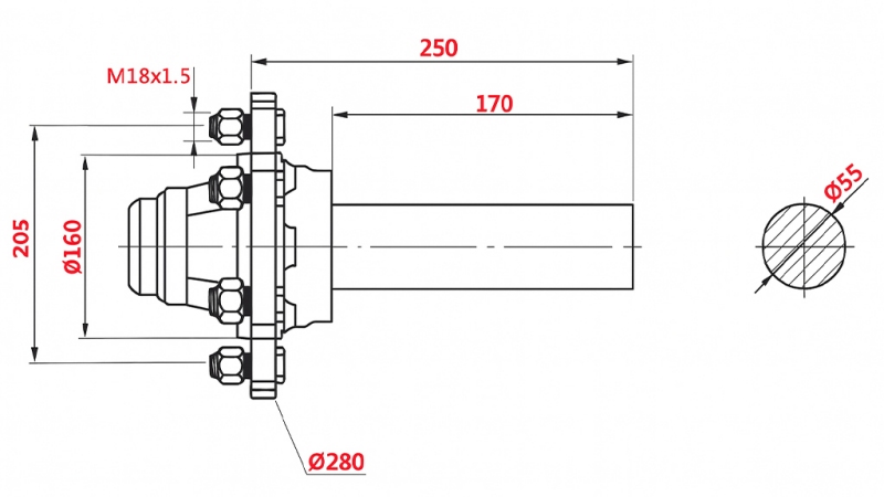 ARBRE SEMI-AXE 3000 KG L.250 MM