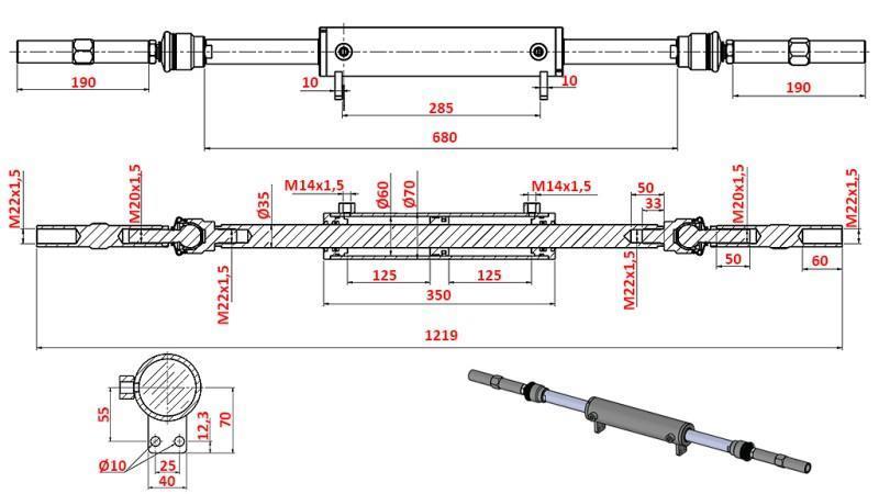 HYDRAULISCHER LENKZYLINDER - BEIDE RICHTUNGEN MIT GELENKEN