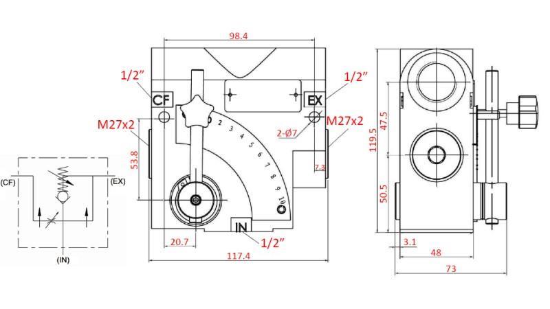 PRIORITY VALVE 1/2 WITH SCALE AND SAFETY VALVE  0-60lit, 0-200bar