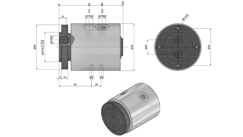 HYDRAULIC SWIVEL CONNECTOR 2WAY IH2037-GY6LS 3/8 30LIT/MIN 350RPM 350BAR