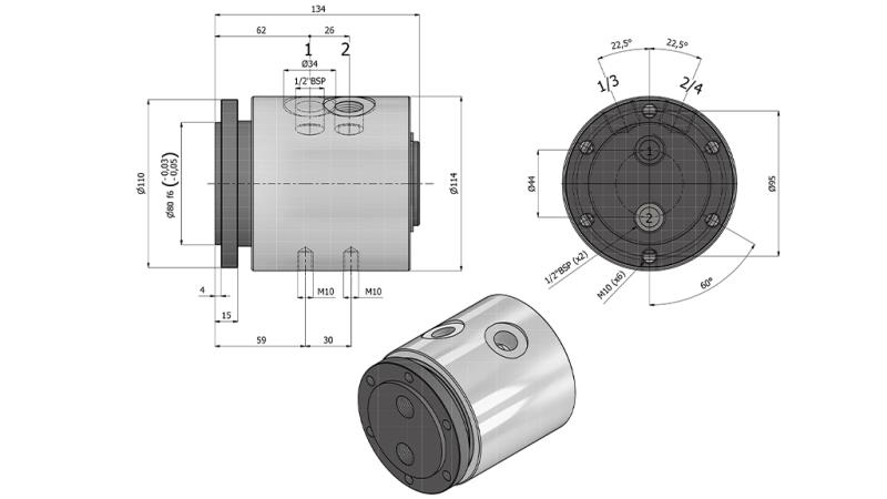 HYDRAULIC SWIVEL CONNECTOR 2WAY IH2050-GS6LS 1/2 45LIT/MIN 250RPM 350BAR