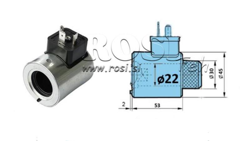 BOBINA ELETTROMAGNETICA 12V DC PER VALVOLA CETOP - fi 22mm-53mm 29W