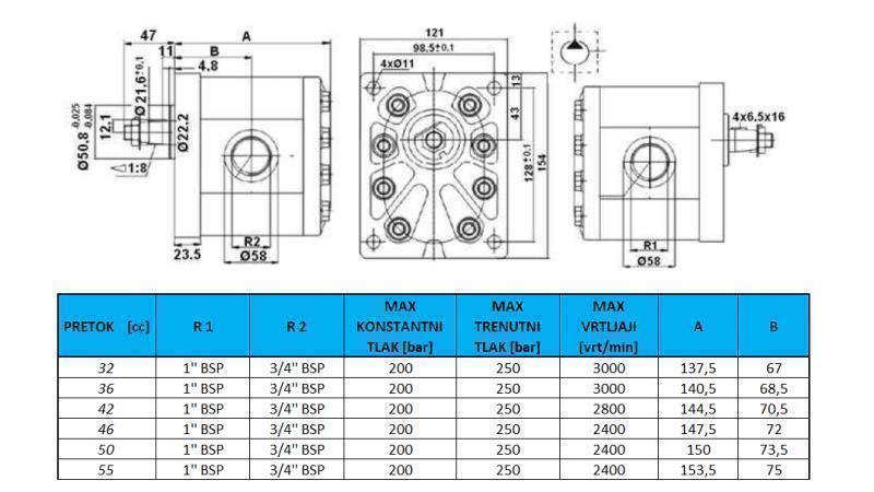 HYDRAULIC PUMP GR.3 32 CC LEFT - THREAD