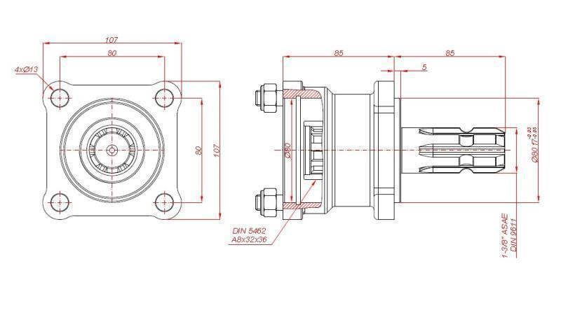 ZAPFWELLENADAPTER FÜR KOLBENPUMPE TRUCK/PTO