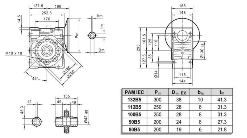 PMRV-110 GEAR BOX FOR ELECTRIC MOTOR MS132 (5,5-7,5kW) RATIO 7,5:1