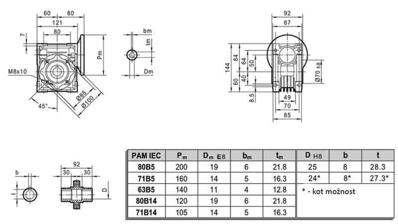 PMRV-50 REDUCER FOR ELECTRIC MOTOR MS80 (0.55-0.75kW) RATIO 10:1