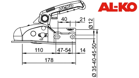 GANCIO DI TRAINO AL-KO AK-270 PER AUTO RIMORCHIO ROTONDA 2.700 kg FI35/40/45/50