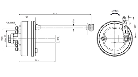 AXLE WITH BRAKES 3,600 kg L.250 mm