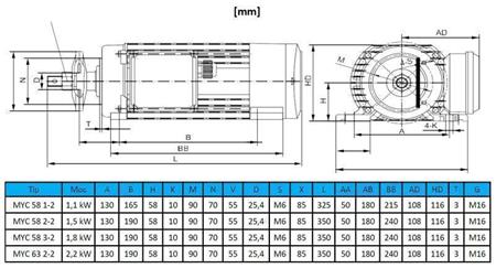 ELEKTROMOS MOTOR KÖRFŰRÉSZHEZ 230V-1,1kW-2770rpm MYC 58 1-2