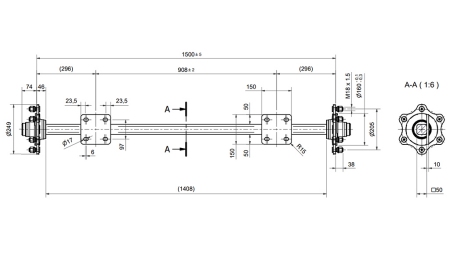 ESSIEU POUR REMORQUE 3300 KG SANS FREIN (1500 MM) AVEC PLAQUE DE MONTAGE
