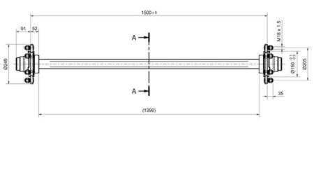 AXLE FOR TRAILER 4800 kg WITHOUT BRAKES (1500 mm)