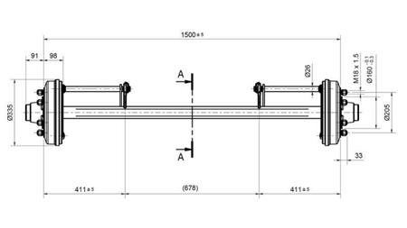 AXLE FOR TRAILER 4800 kg WITH BRAKES (1500 mm)