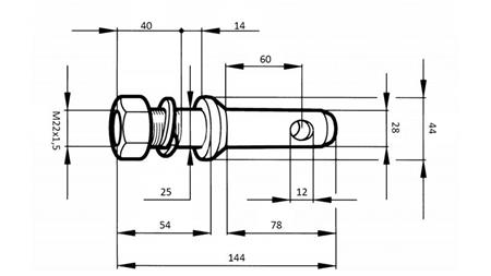 LINKAGE HITCH PIN 28mm WITH THREAD M22x1,5