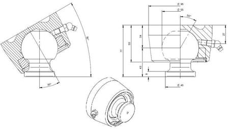 BALLHEAD SWINGING END FOR CYLINDER Dia. 55 max. 15 Ton