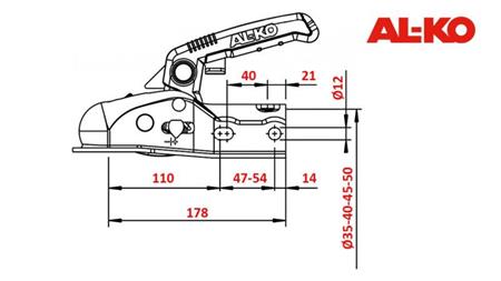 TOWBAR AL-KO AK-161 FOR CAR TRAILER ROUND 1.600 kg FI50