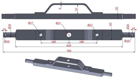 TRACTOR HYDRAULIC CROSSBAR CATEGORY 2 WITH MOUNTING BRACKET (L-750mm)