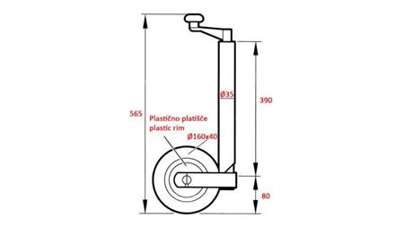 PODPERNÁ NOHA SO ZÁVITOM S KOLESOM PRE AUTO PRÍVES 190mm 75kg